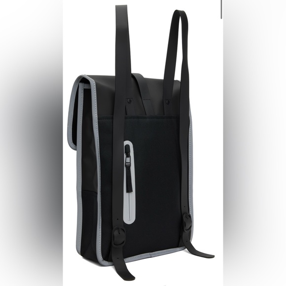 NWT Rains Black/Grey Backpack Reflective One Size - Picture 2 of 11
